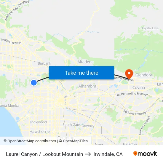 Laurel Canyon / Lookout Mountain to Irwindale, CA map