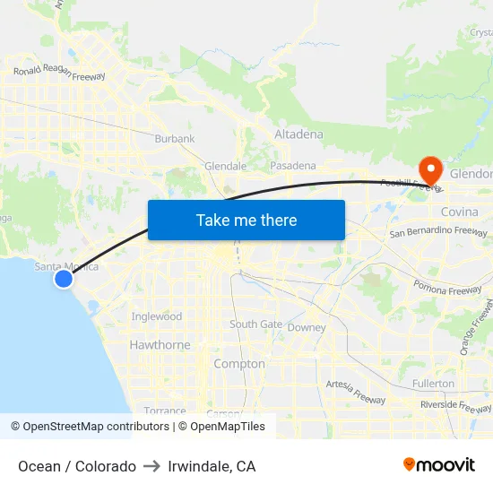 Ocean / Colorado to Irwindale, CA map