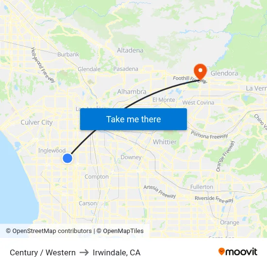 Century / Western to Irwindale, CA map