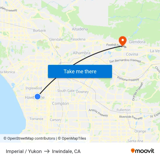Imperial / Yukon to Irwindale, CA map
