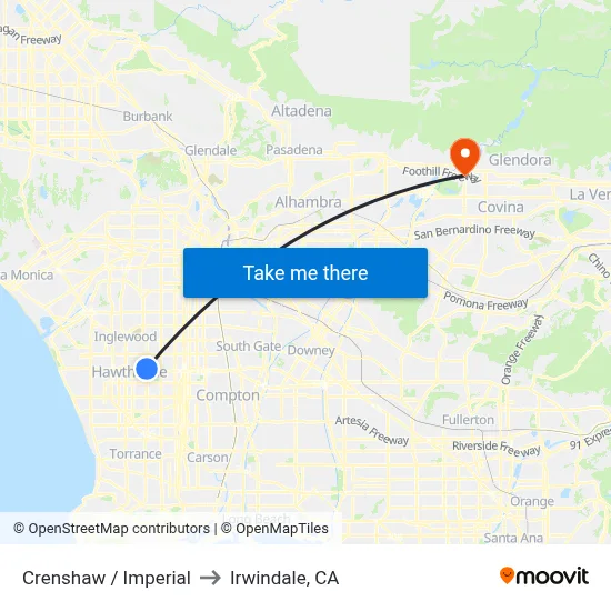 Crenshaw / Imperial to Irwindale, CA map