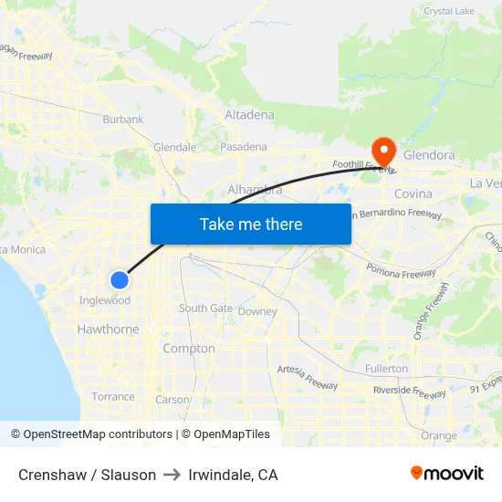 Crenshaw / Slauson to Irwindale, CA map