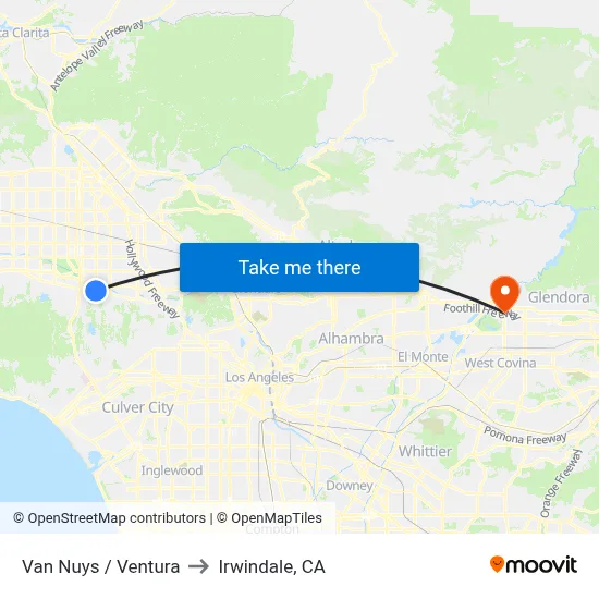 Van Nuys / Ventura to Irwindale, CA map