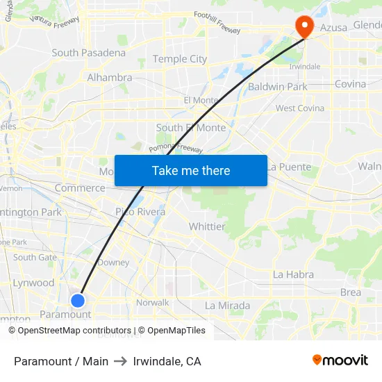Paramount / Main to Irwindale, CA map