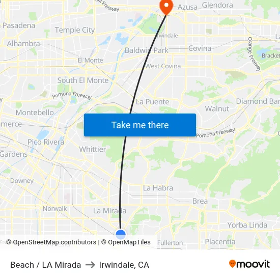 Beach / La Mirada to Irwindale, CA map