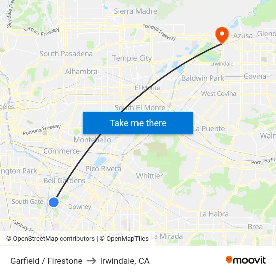 Garfield / Firestone to Irwindale, CA map