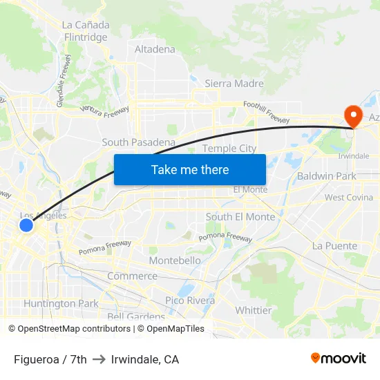 Figueroa / 7th to Irwindale, CA map