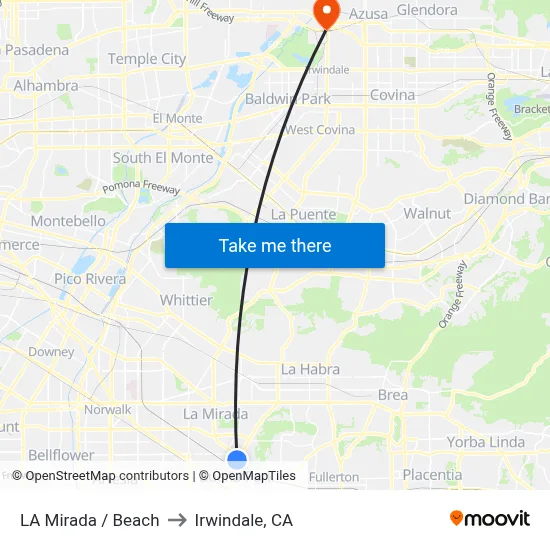 LA Mirada / Beach to Irwindale, CA map
