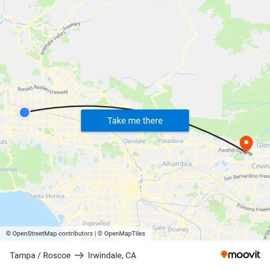 Tampa / Roscoe to Irwindale, CA map