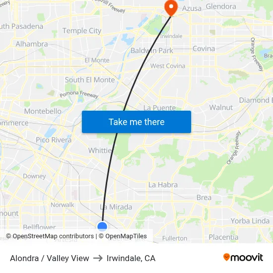 Alondra / Valley View to Irwindale, CA map