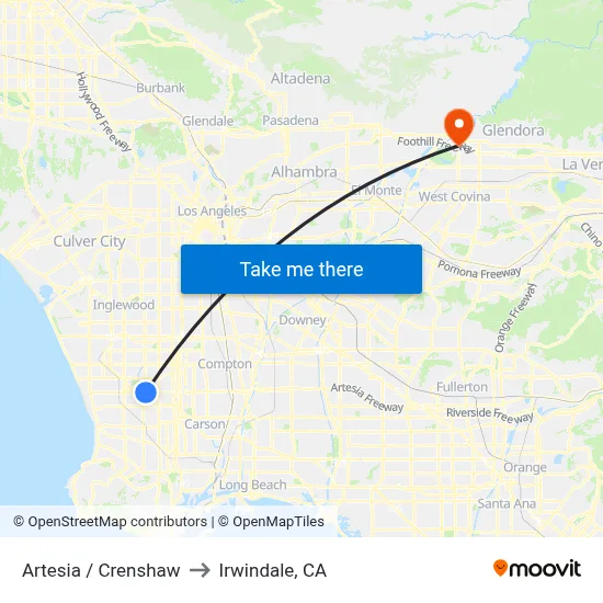 Artesia / Crenshaw to Irwindale, CA map