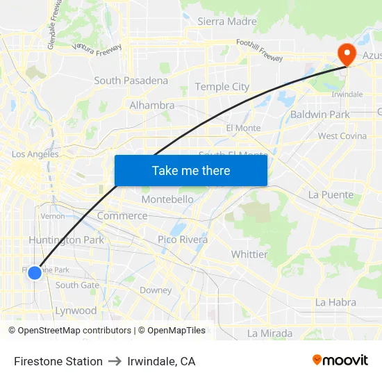 Firestone Station to Irwindale, CA map