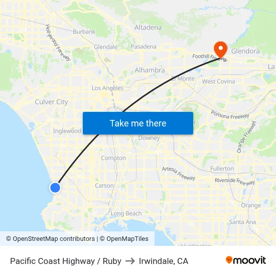 Pacific Coast Highway / Ruby to Irwindale, CA map