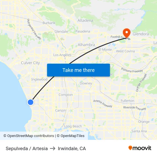 Sepulveda / Artesia to Irwindale, CA map