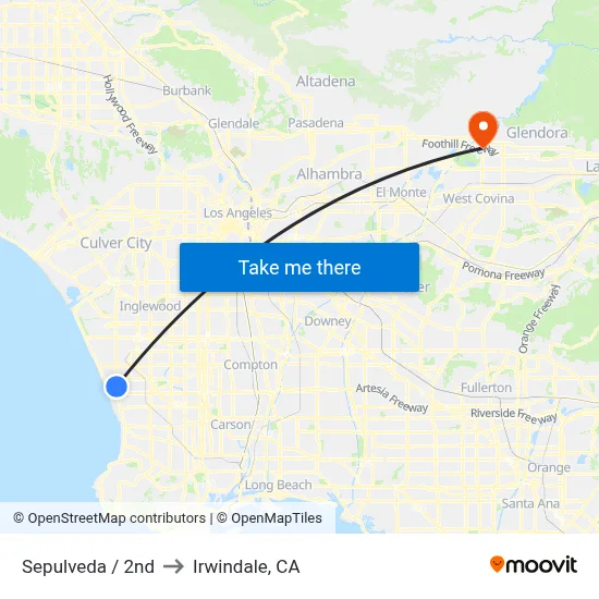 Sepulveda / 2nd to Irwindale, CA map