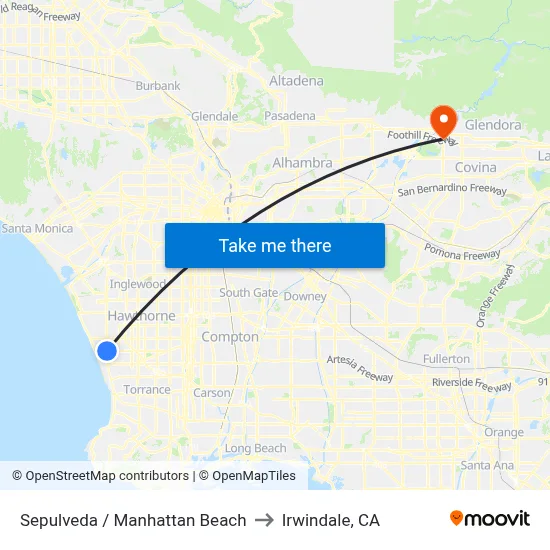 Sepulveda / Manhattan Beach to Irwindale, CA map