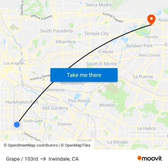 Grape / 103rd to Irwindale, CA map