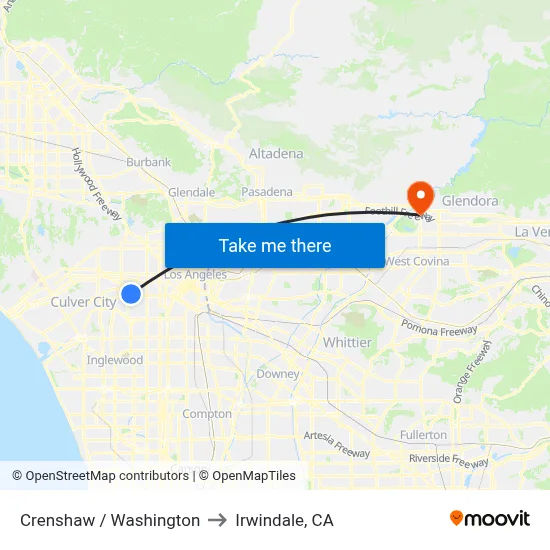 Crenshaw / Washington to Irwindale, CA map