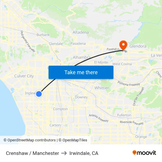 Crenshaw / Manchester to Irwindale, CA map