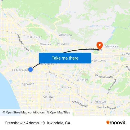 Crenshaw / Adams to Irwindale, CA map