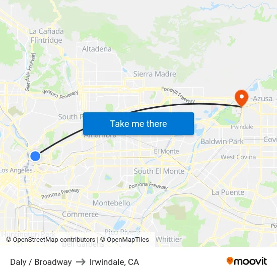 Daly / Broadway to Irwindale, CA map