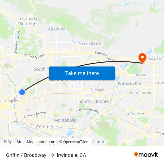 Griffin / Broadway to Irwindale, CA map