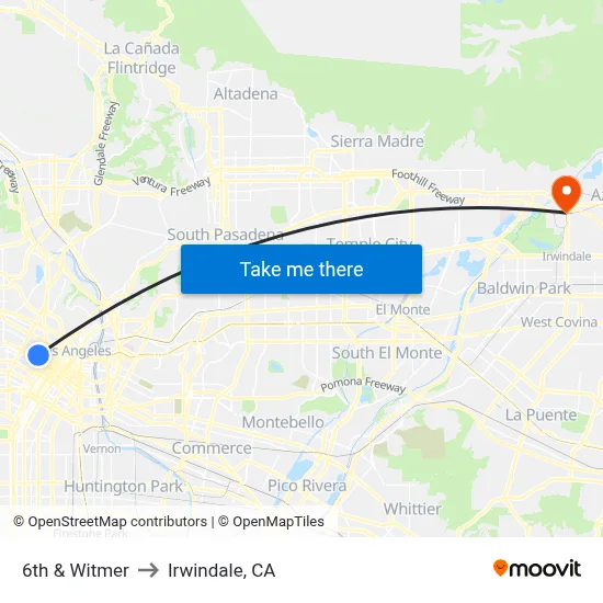 6th & Witmer to Irwindale, CA map