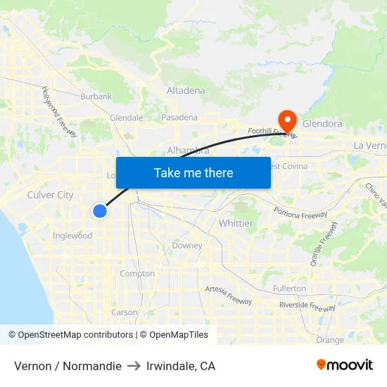 Vernon / Normandie to Irwindale, CA map