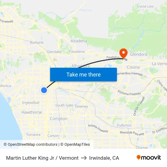 Martin Luther King Jr / Vermont to Irwindale, CA map