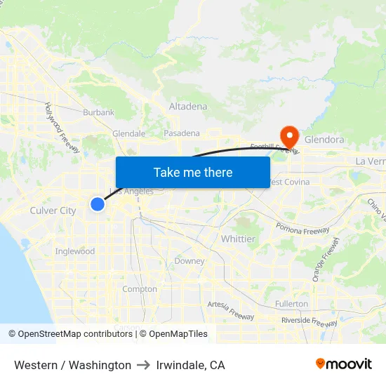 Western / Washington to Irwindale, CA map