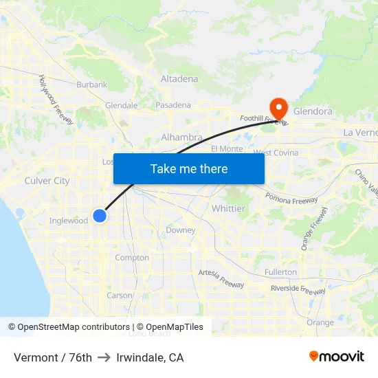 Vermont / 76th to Irwindale, CA map