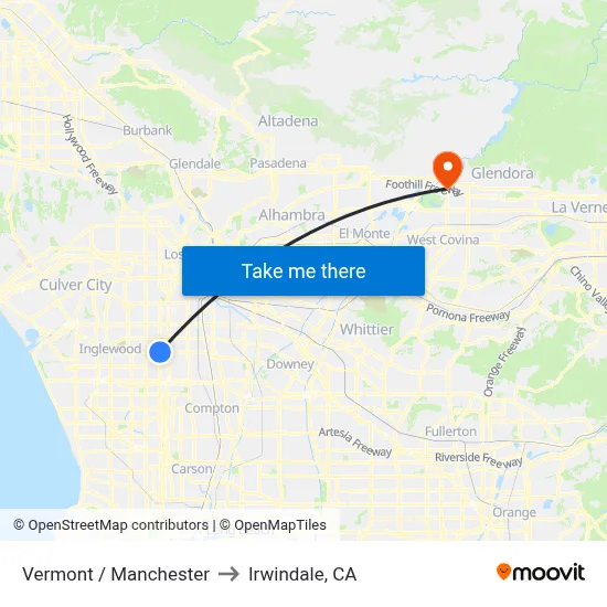 Vermont / Manchester to Irwindale, CA map