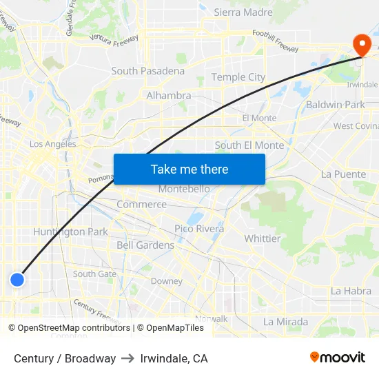 Century / Broadway to Irwindale, CA map