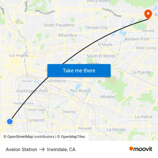 Avalon Station to Irwindale, CA map