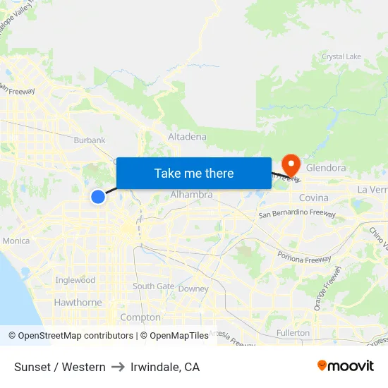Sunset / Western to Irwindale, CA map