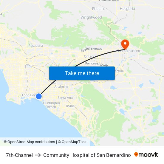 7th-Channel to Community Hospital of San Bernardino map
