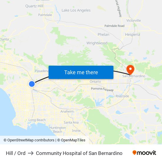 Hill / Ord to Community Hospital of San Bernardino map