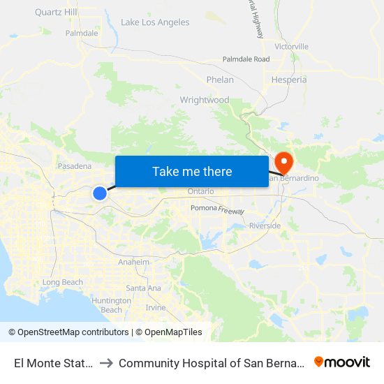 El Monte Station to Community Hospital of San Bernardino map