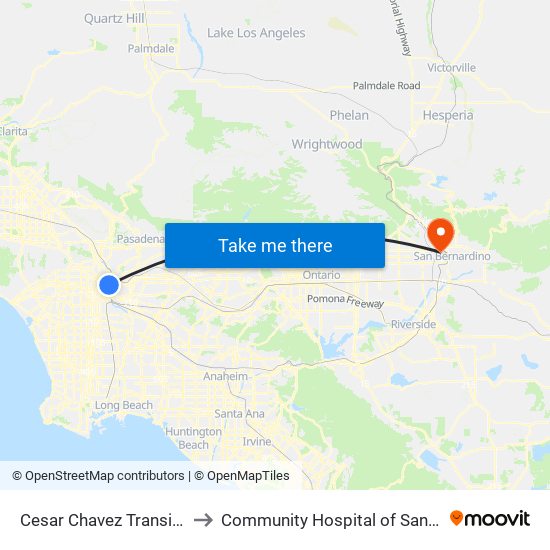Cesar Chavez Transit Pavilion to Community Hospital of San Bernardino map