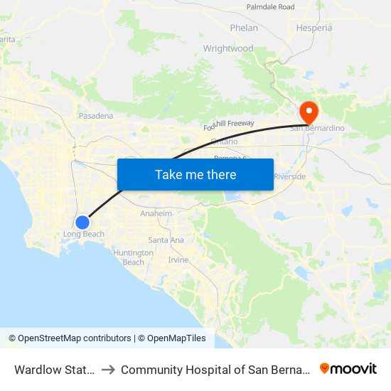 Wardlow Station to Community Hospital of San Bernardino map