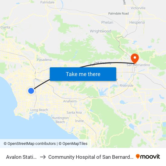Avalon Station to Community Hospital of San Bernardino map