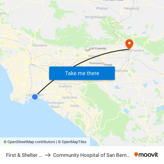 First & Shelter C N to Community Hospital of San Bernardino map