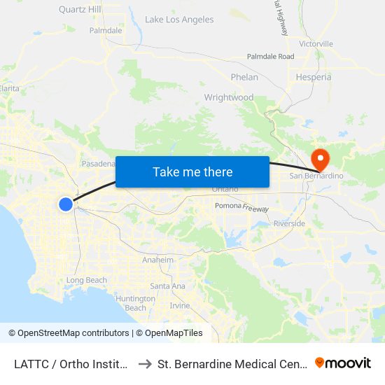 LATTC / Ortho Institute to St. Bernardine Medical Center map