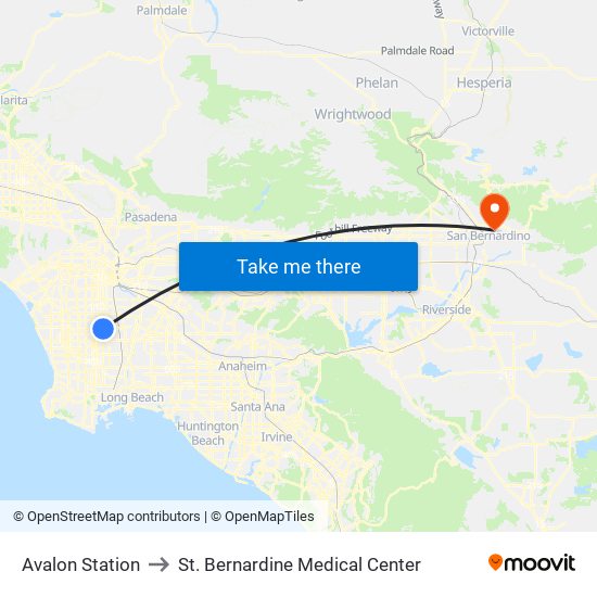 Avalon Station to St. Bernardine Medical Center map