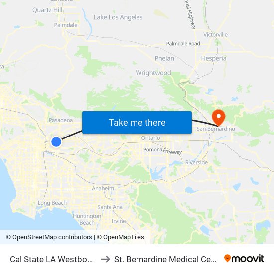 Cal State LA Westbound to St. Bernardine Medical Center map