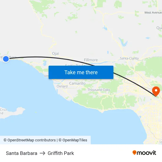 Santa Barbara to Griffith Park map