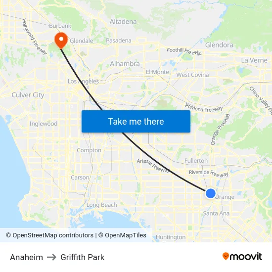 Anaheim to Griffith Park map