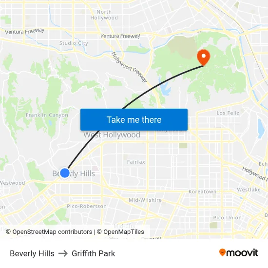 Beverly Hills to Griffith Park map