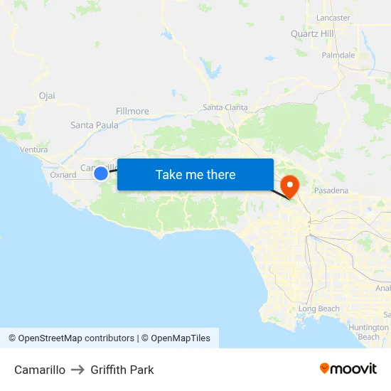 Camarillo to Griffith Park map