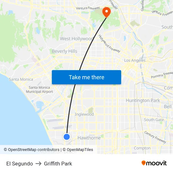 El Segundo to Griffith Park map